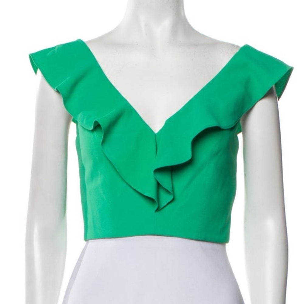 Alice + Olivia Green Ruffle Crop Top